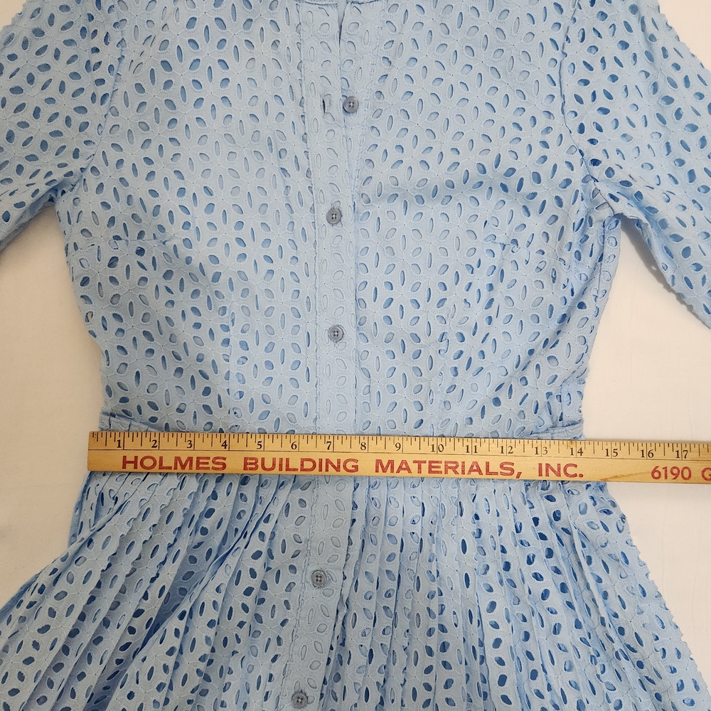 Michael Kors Light Blue Eyelet Long Sleeve Button Dress - Picture 5 of 12